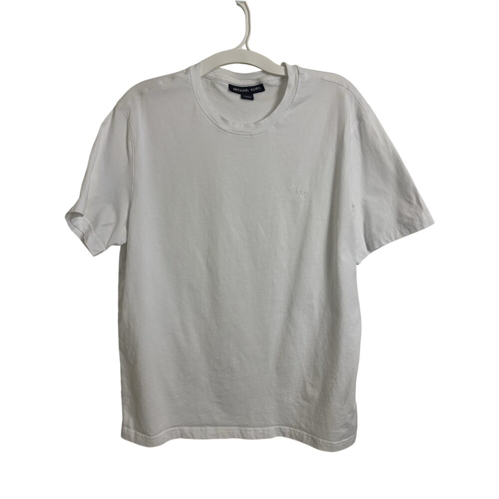 Michael Kors White Cotton Short Sleeve T-Shirt Size Medium Logo Elevated Basics